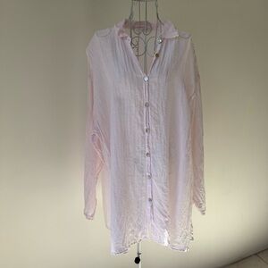 Luna Luz 100% Linen Button Down Tunic Shirt Light Pink M oversized long sleeve